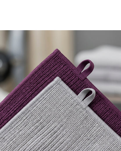 Kexle Ribbed Microfiber Sports Towel Pair 55 x 28 cm Aubergine and Gray - Detail view