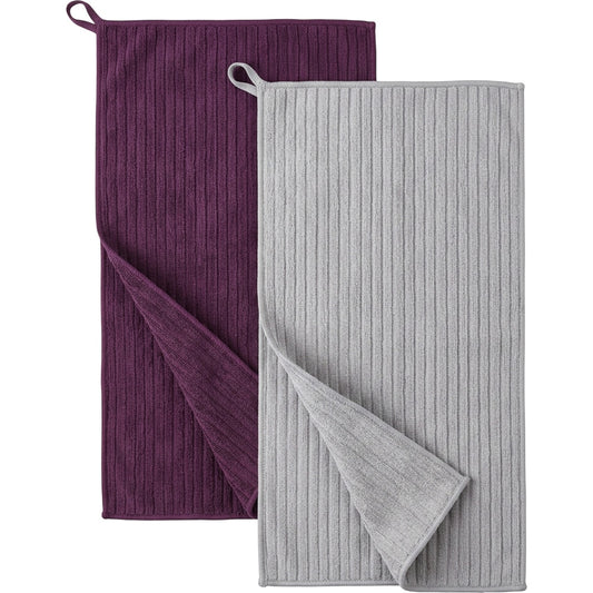 Kexle Ribbed Microfiber Sports Towel Pair 55 x 28 cm Aubergine and Gray - Product view