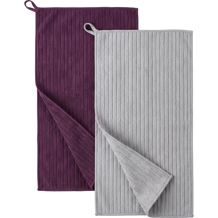 Kexle Ribbed Microfiber Sports Towel Pair 55 x 28 cm Aubergine and Gray